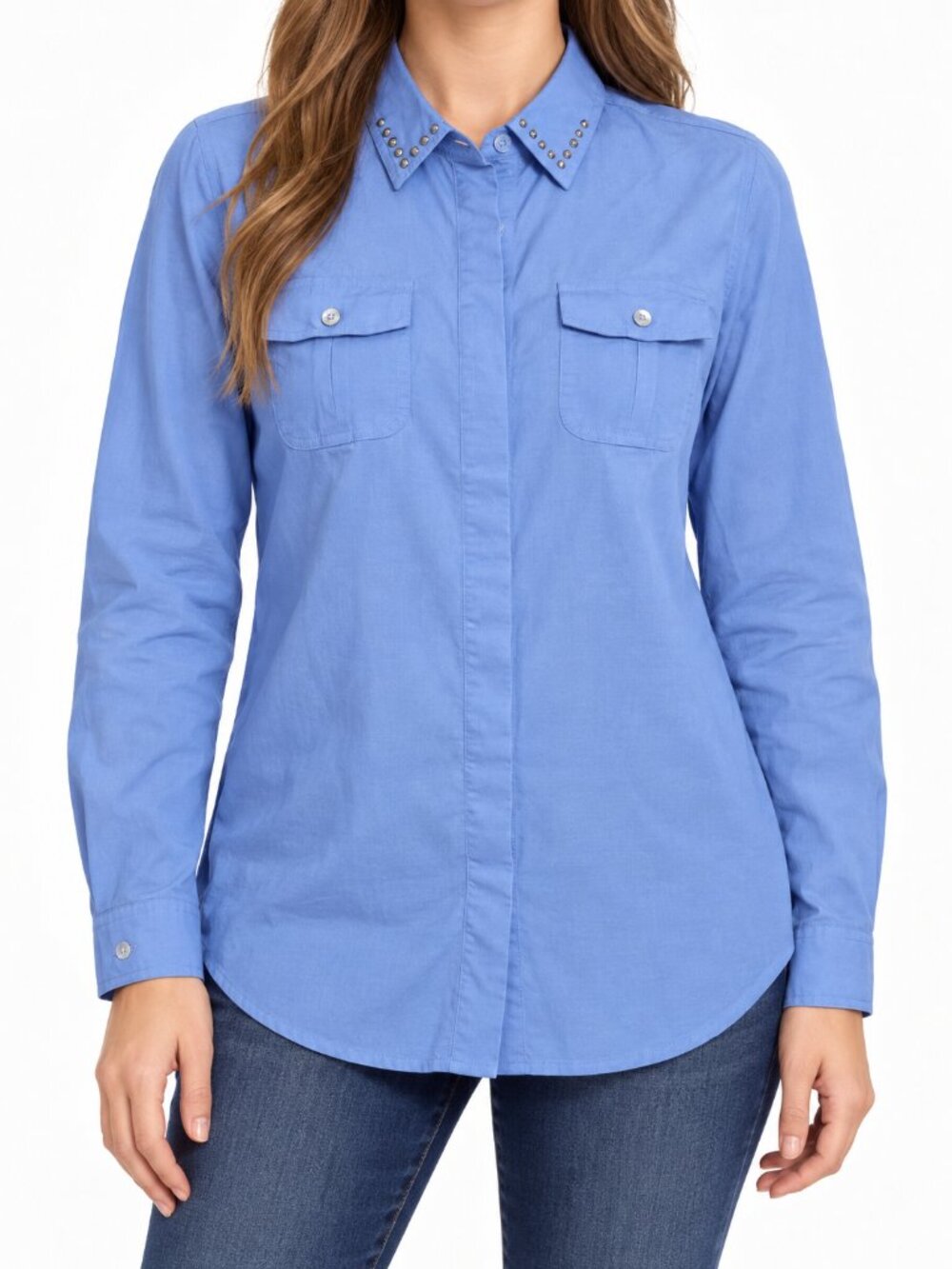 Serena Williams Blue Studded Collar Shirt M